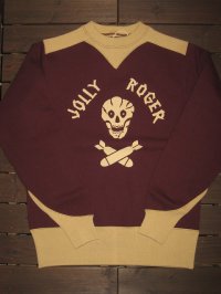 FREEWHEELERS (フリーホイーラーズ)   ”ATHLETIC SWEAT SHIRT” 〜SPECIAL HEAVYWEIGHT〜"USAAF 90th BSQ JOLLY ROGER" col. OLD BROWN×DRY BEIGE