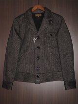 画像:  FREEWHEELERS (フリーホイーラーズ) ”LUMPER” BEACH CLOTH WORK JACKET” col. GRAINED BLACK STRIPE×BLACK