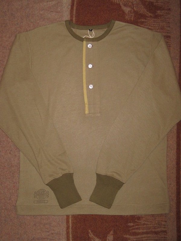 画像1: FREEWHEELERS (フリーホイーラーズ) ”HENLEY NECK LONG SLEEVE SHIRT“ 〜VINTAGE STYLE HYBRID UNDERWEAR〜col.ALPHA GREEN×OLIVE DRAB (1)