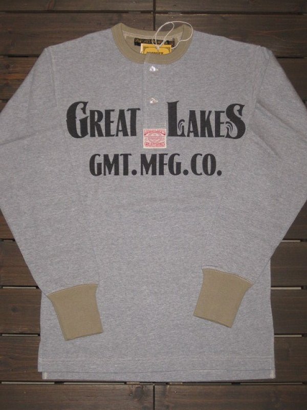 画像1: FREEWHEELERS (フリーホイーラーズ) "GREAT LALES LOGO”〜HENLEY NECKED" LONG SLEEVE SHIRT〜　col. MIX GRAY×OIL STAIN (1)