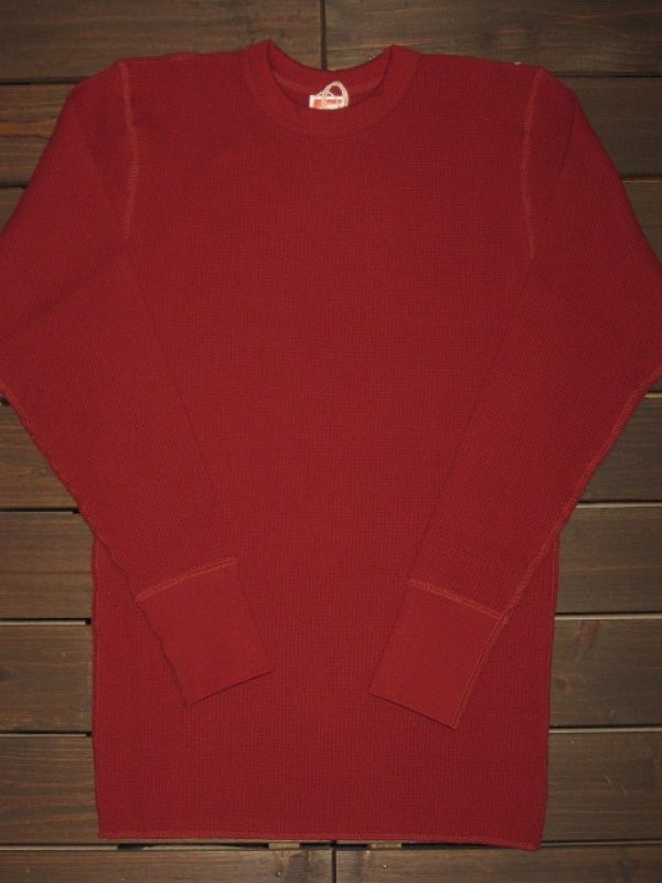 画像1: FREEWHEELERS（フリーホイーラーズ） 〜CREW NECKED THERMAL LONG SLEEVE SHIRT〜"PLAIN" col. INDIAN  RED (1)