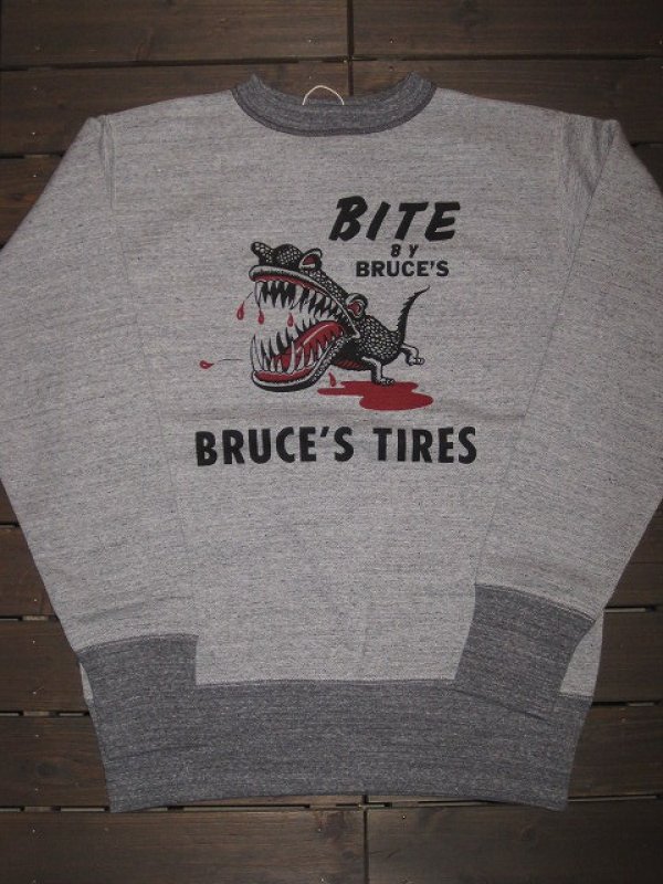 画像1: FREEWHEELERS (フリーホイーラーズ)  ”CREW NECKED SWEAT SHIRT ”BRUCE'S TIRES   col. MIX GRAY×GRAINED CHARCOAL GRAY (1)